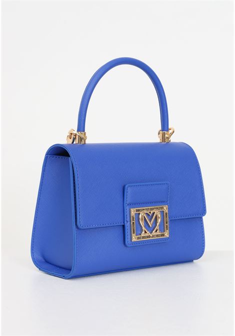 Sapphire blue women's bag with golden fancy heart lettering logo plate LOVE MOSCHINO | JC4328PP0IKS0715